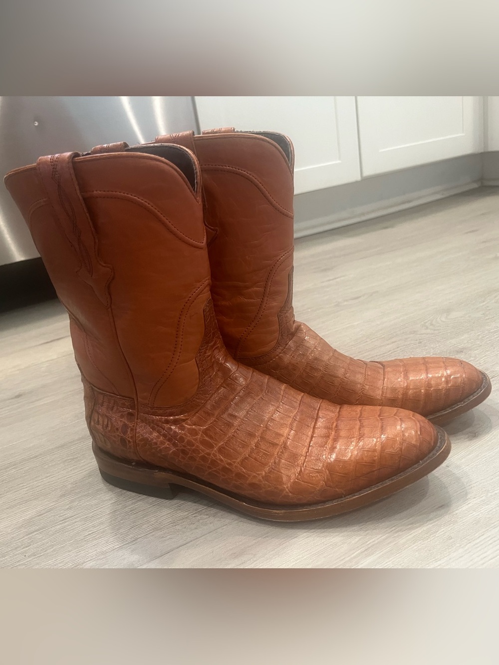 Allen’s  Brown Croc-Embossed Leather Cowboy Boots